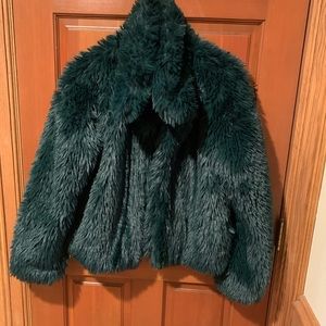 Soft fuzzy green sweatshirt / cardigan / coat.